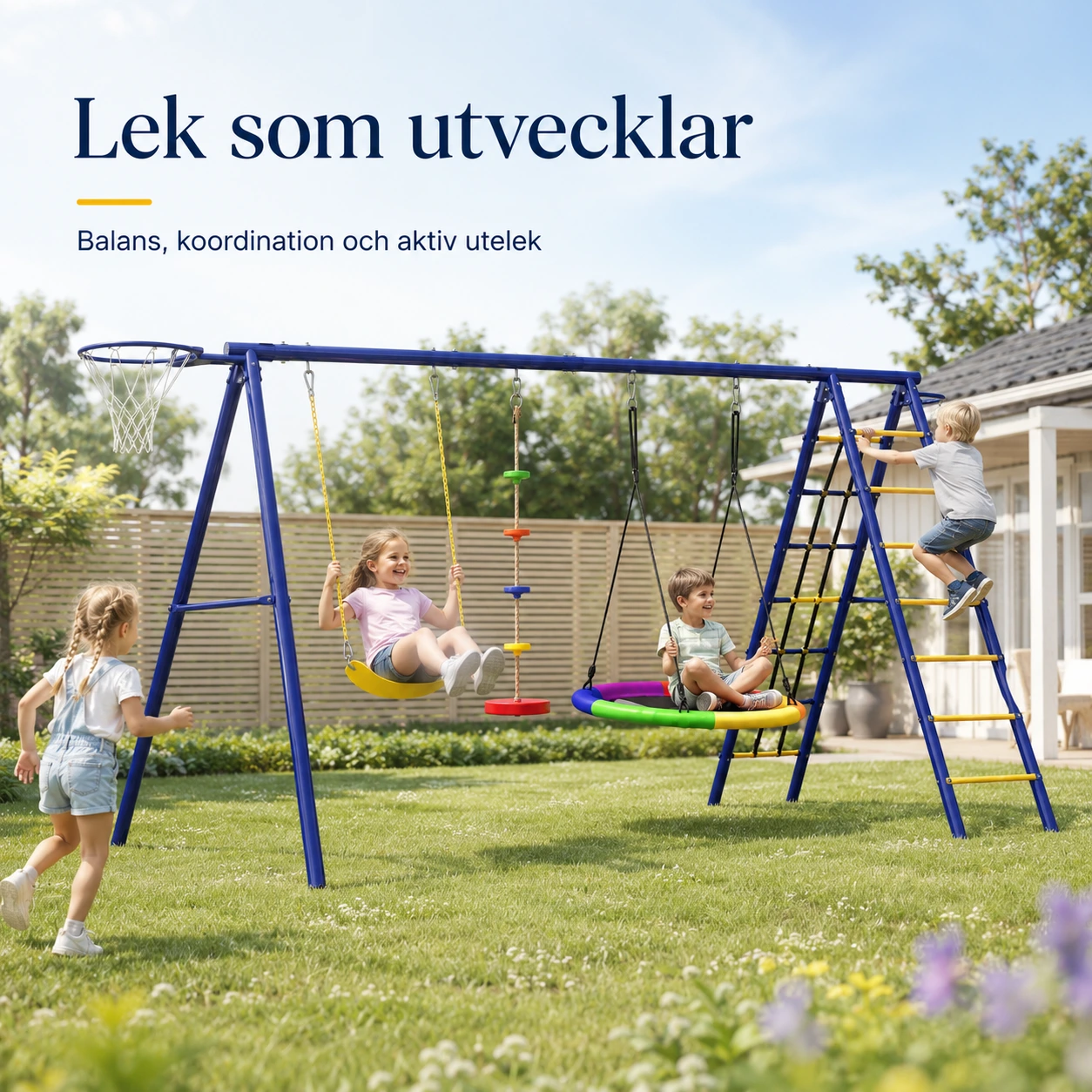Aiyaplay Gungställning 6-i-1 med Gunga, Redegunga och Basketkorg