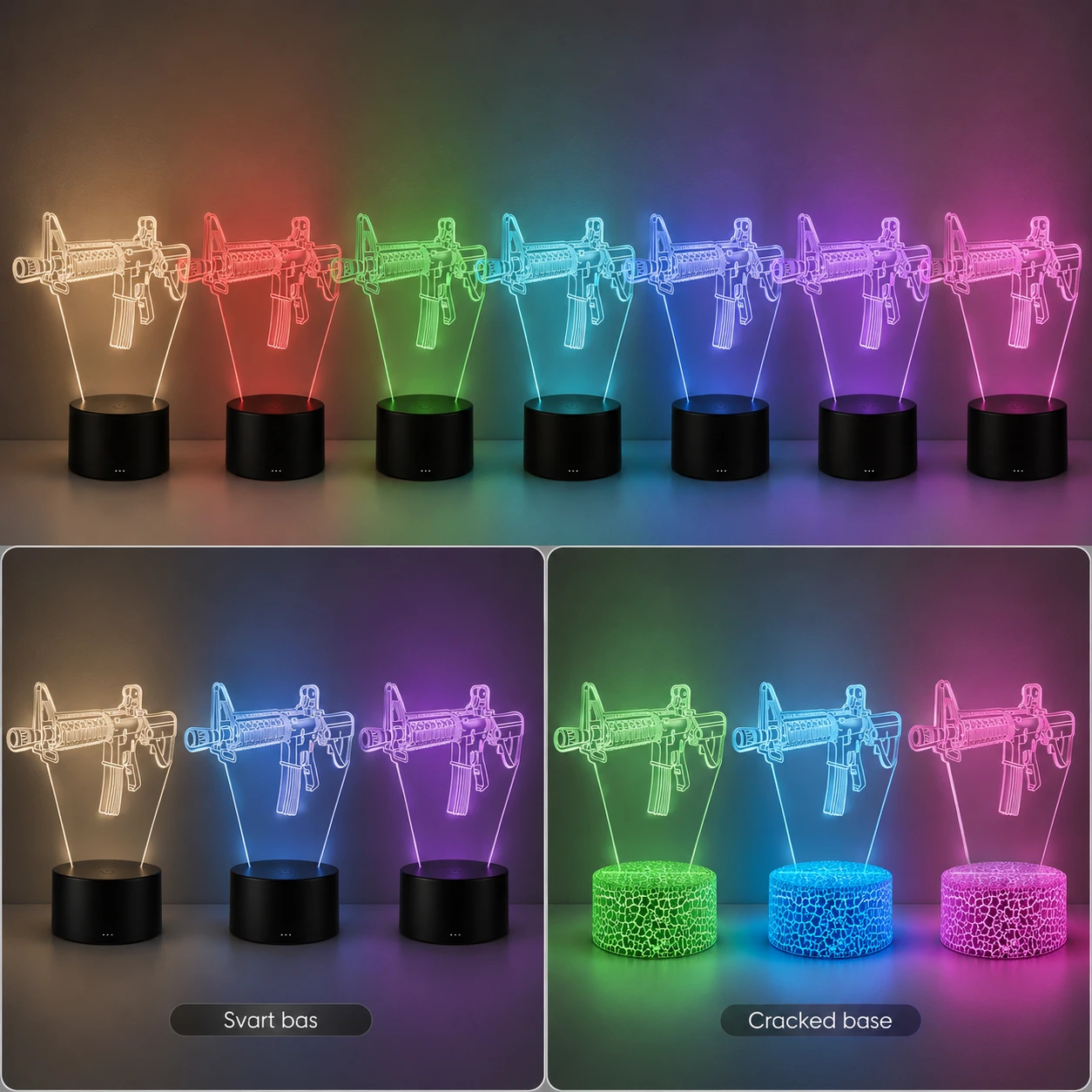 Nattlampa 3D LED – Gevärsdesign med 7 Färger