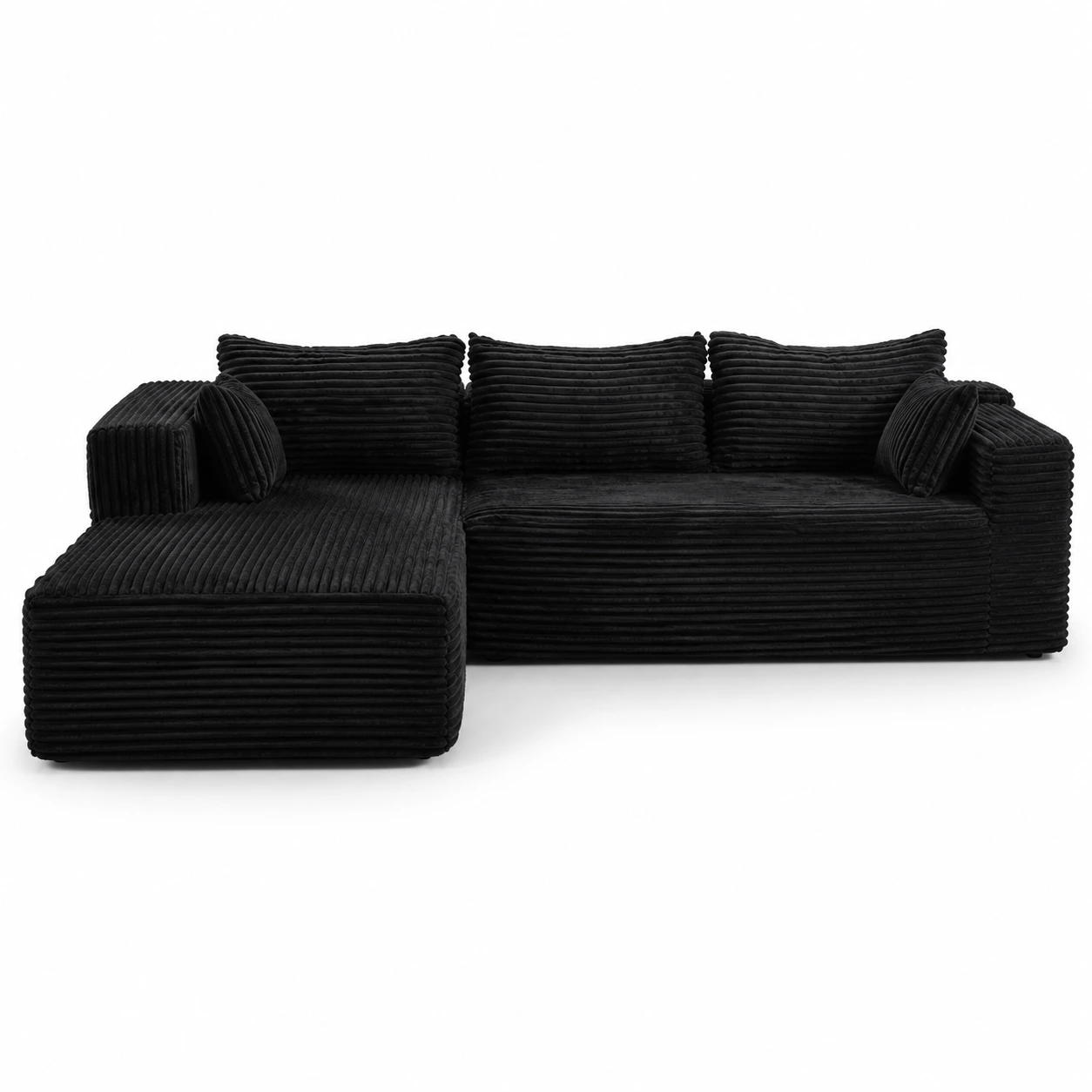 Soffa 3-Sits L-Formad i Manchester Svart med Kuddar
