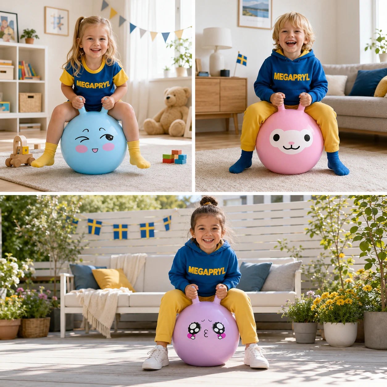 Hoppboll Djur för Barn – Gummiboll med Handtag