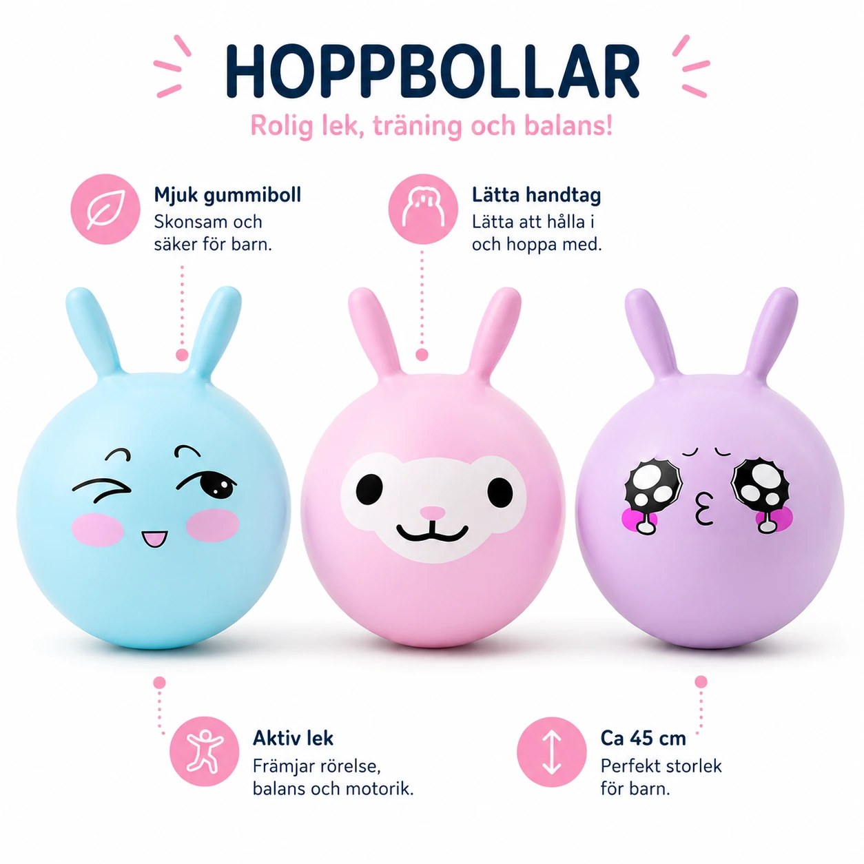 Hoppboll Djur för Barn – Gummiboll med Handtag