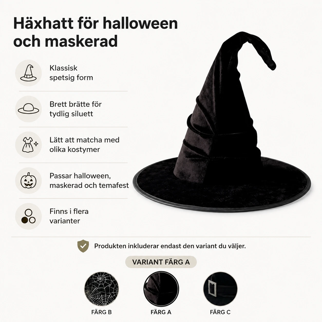 Häxhatt för halloween och maskerad