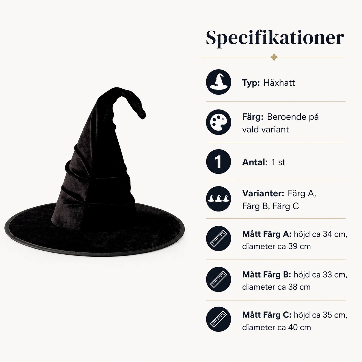 Häxhatt för halloween och maskerad