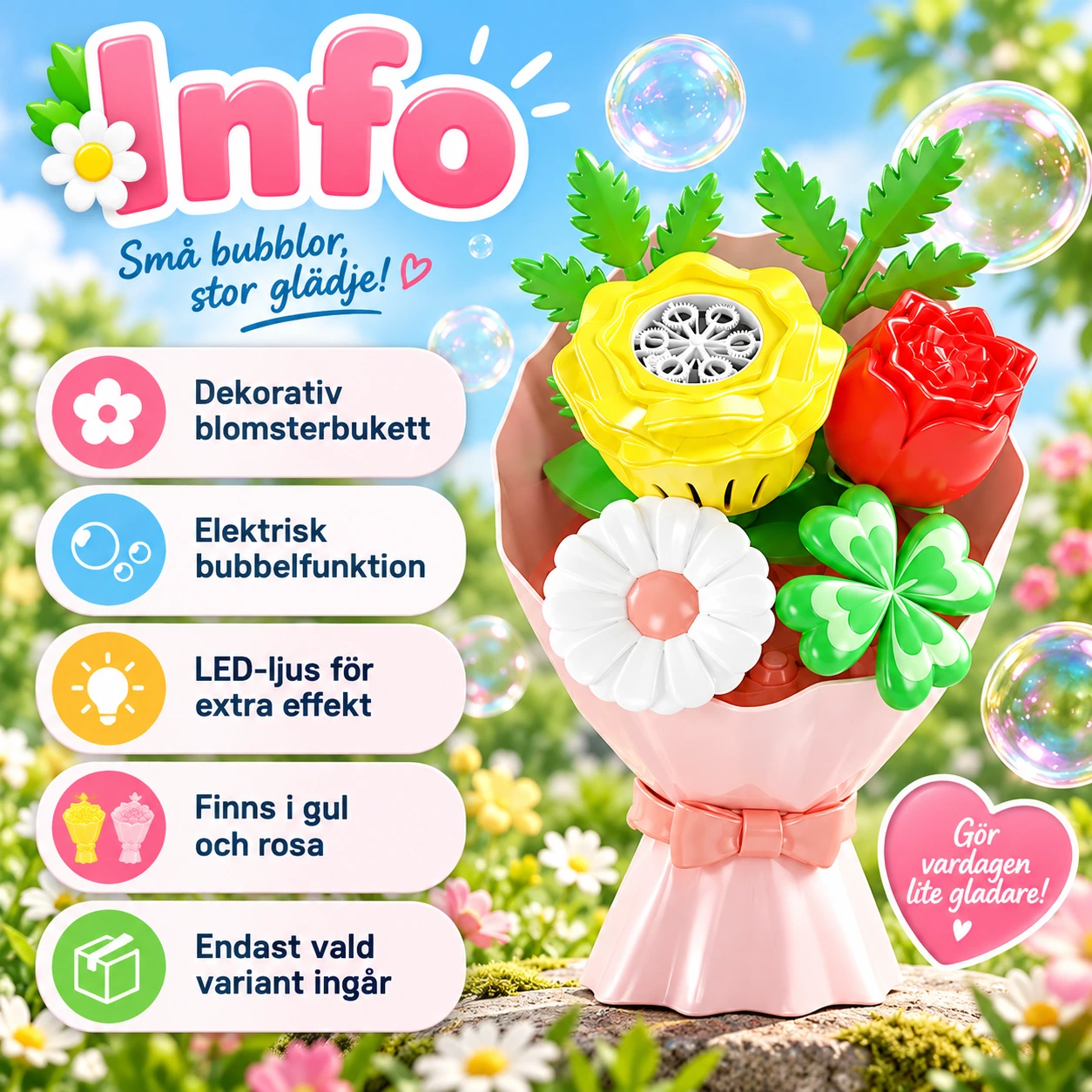 Färgstark Blombukett Såpbubbelmaskin med USB-Laddning