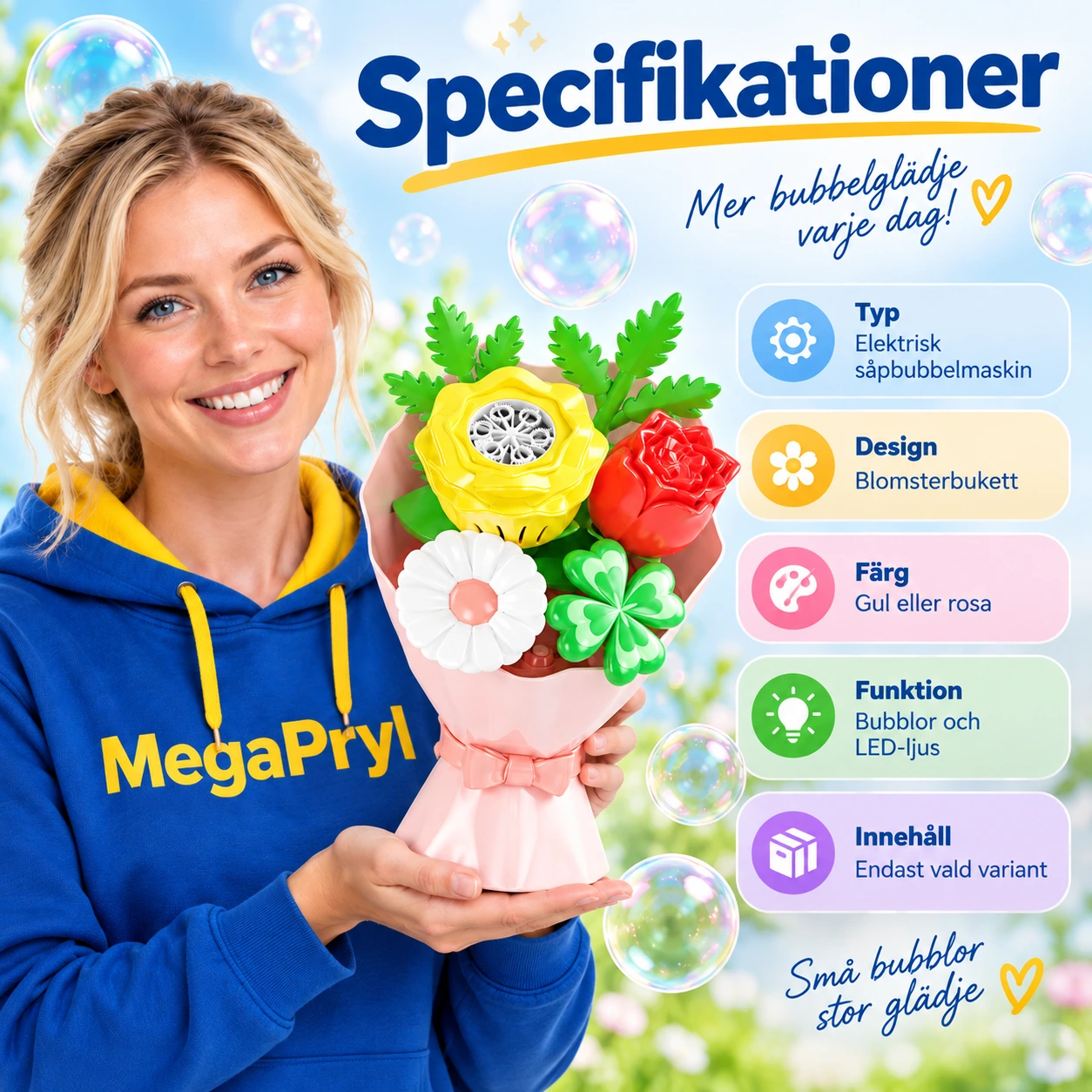 Färgstark Blombukett Såpbubbelmaskin med USB-Laddning