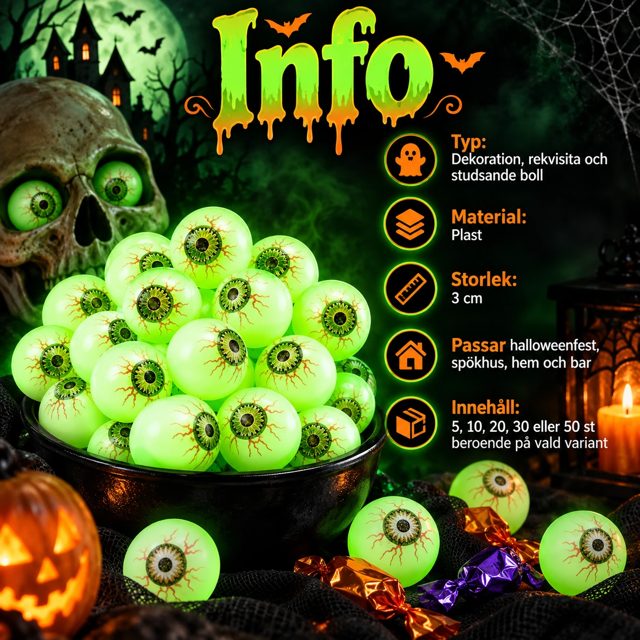 Självlysande ögonglobsbollar för halloween 