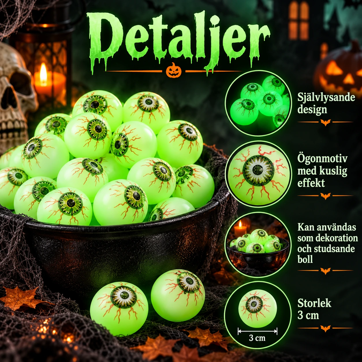 Självlysande ögonglobsbollar för halloween 