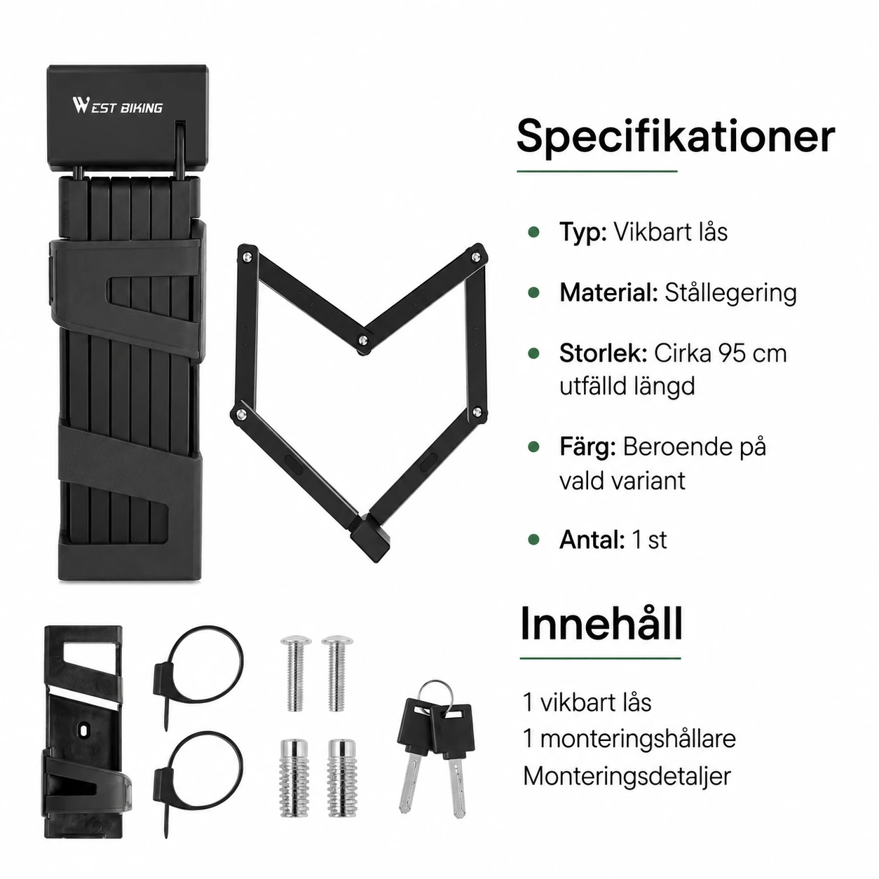 Vikbart cykellås för cykel och elsparkcykel