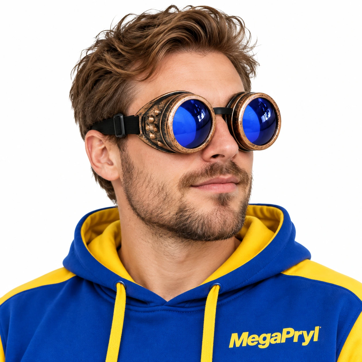 Brons Steampunk Skyddsglasögon med Blå Linser