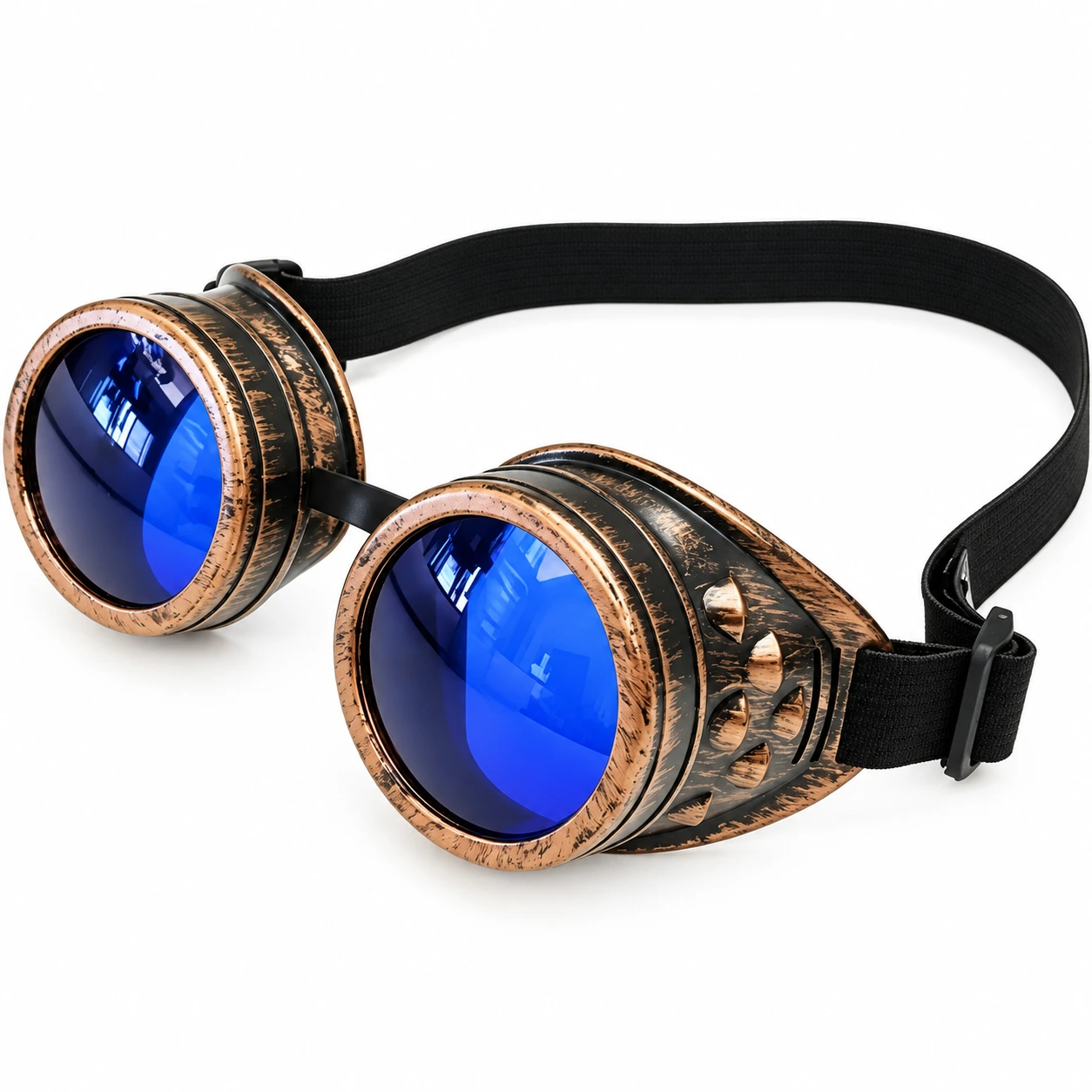 Brons Steampunk Skyddsglasögon med Blå Linser