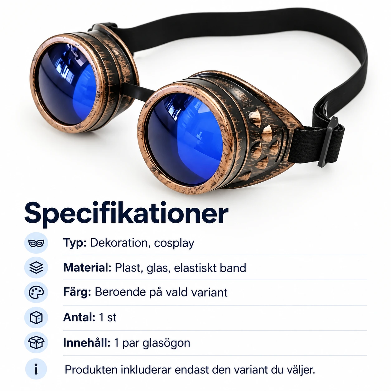 Brons Steampunk Skyddsglasögon med Blå Linser