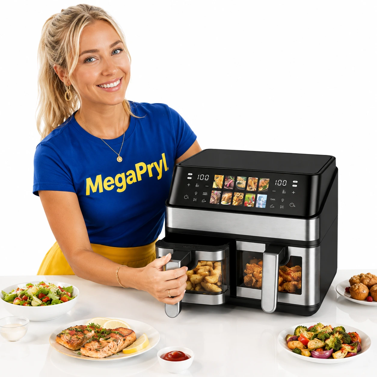 Airfryer kaksilla koreilla ja katseluikkunalla 8,5 l