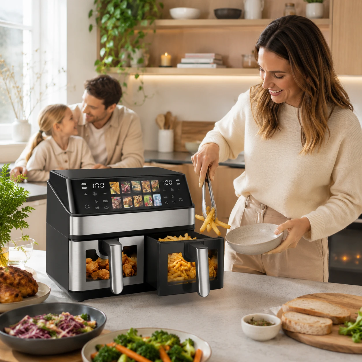 Airfryer kaksilla koreilla ja katseluikkunalla 8,5 l