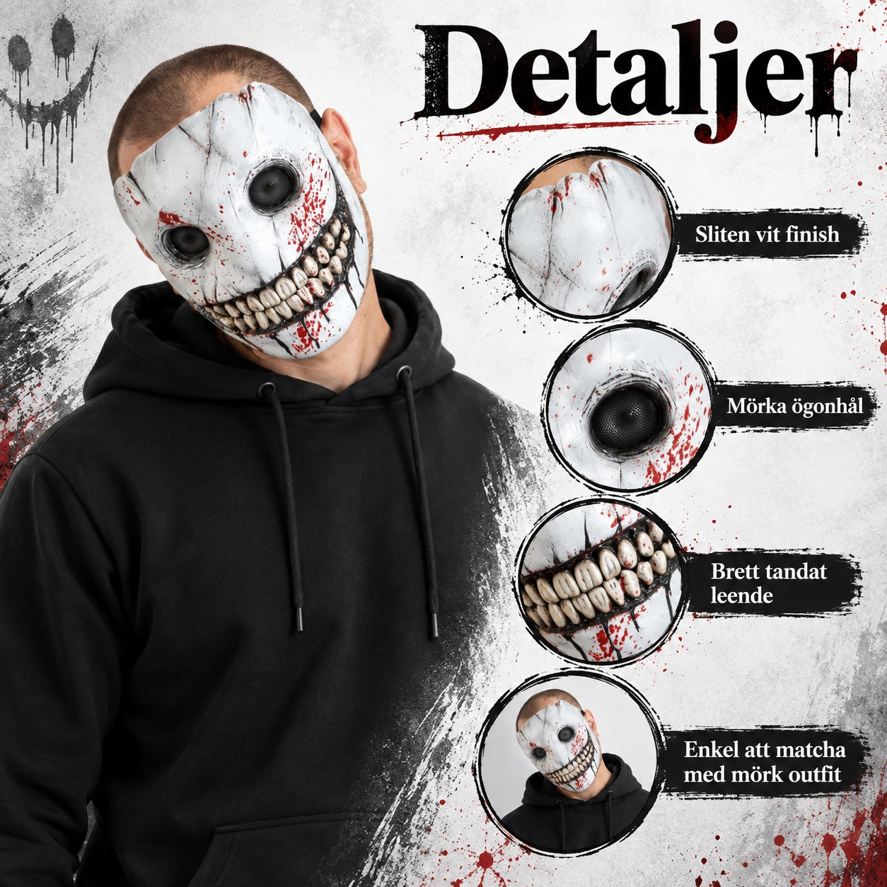 Skräckmask halvmask för halloween och maskerad