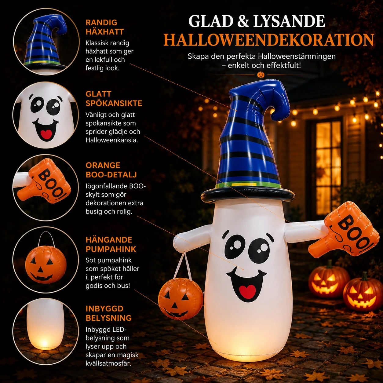 Uppblåsbart spöke för Halloween med belysning