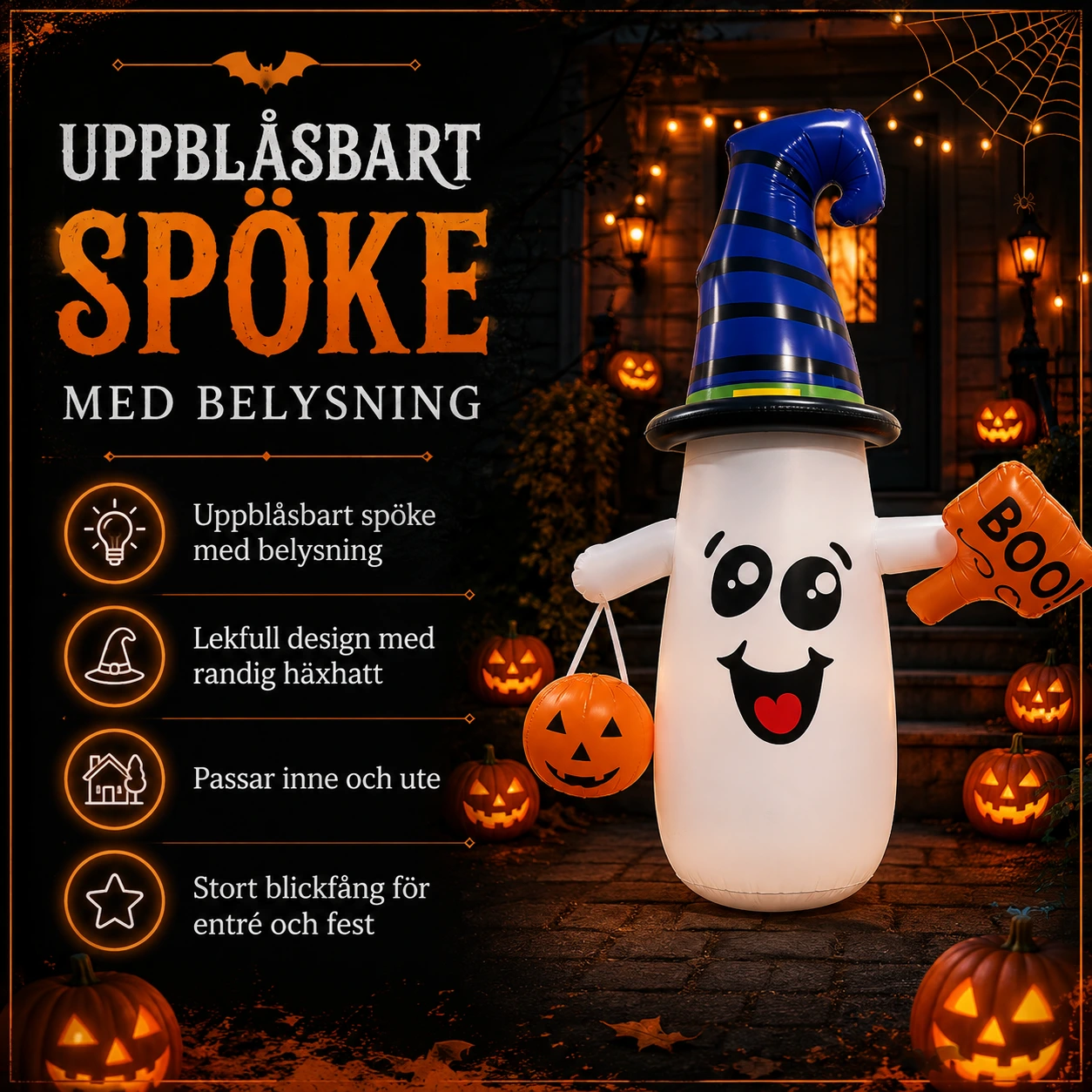 Uppblåsbart spöke för Halloween med belysning
