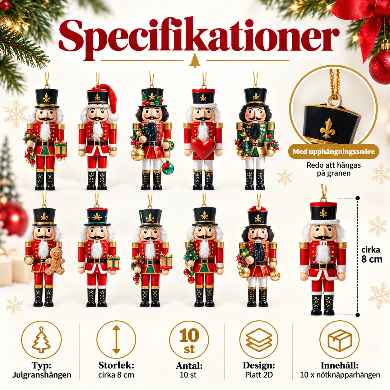 Nötknäpparhängen för julgran, 10-pack