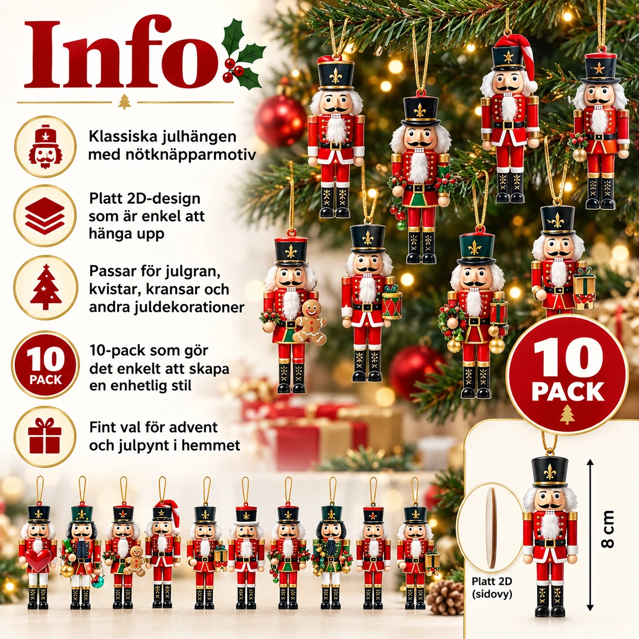 Nötknäpparhängen för julgran, 10-pack