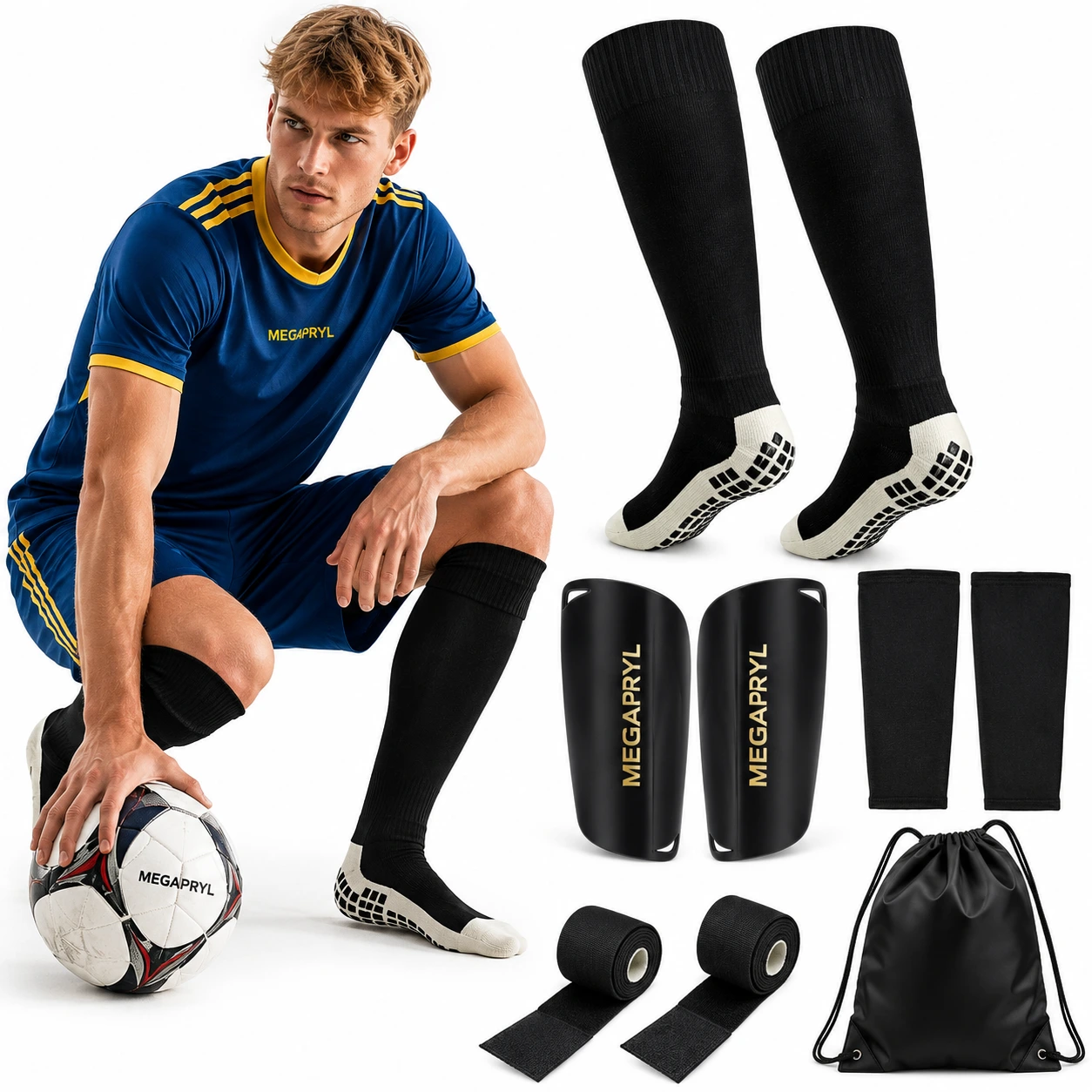 Fotbollsset med Benskydd, Strumpor och Väska