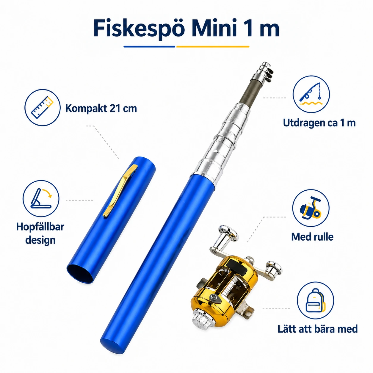 Fiskespö Mini 1 m – Hopfällbart med Rulle