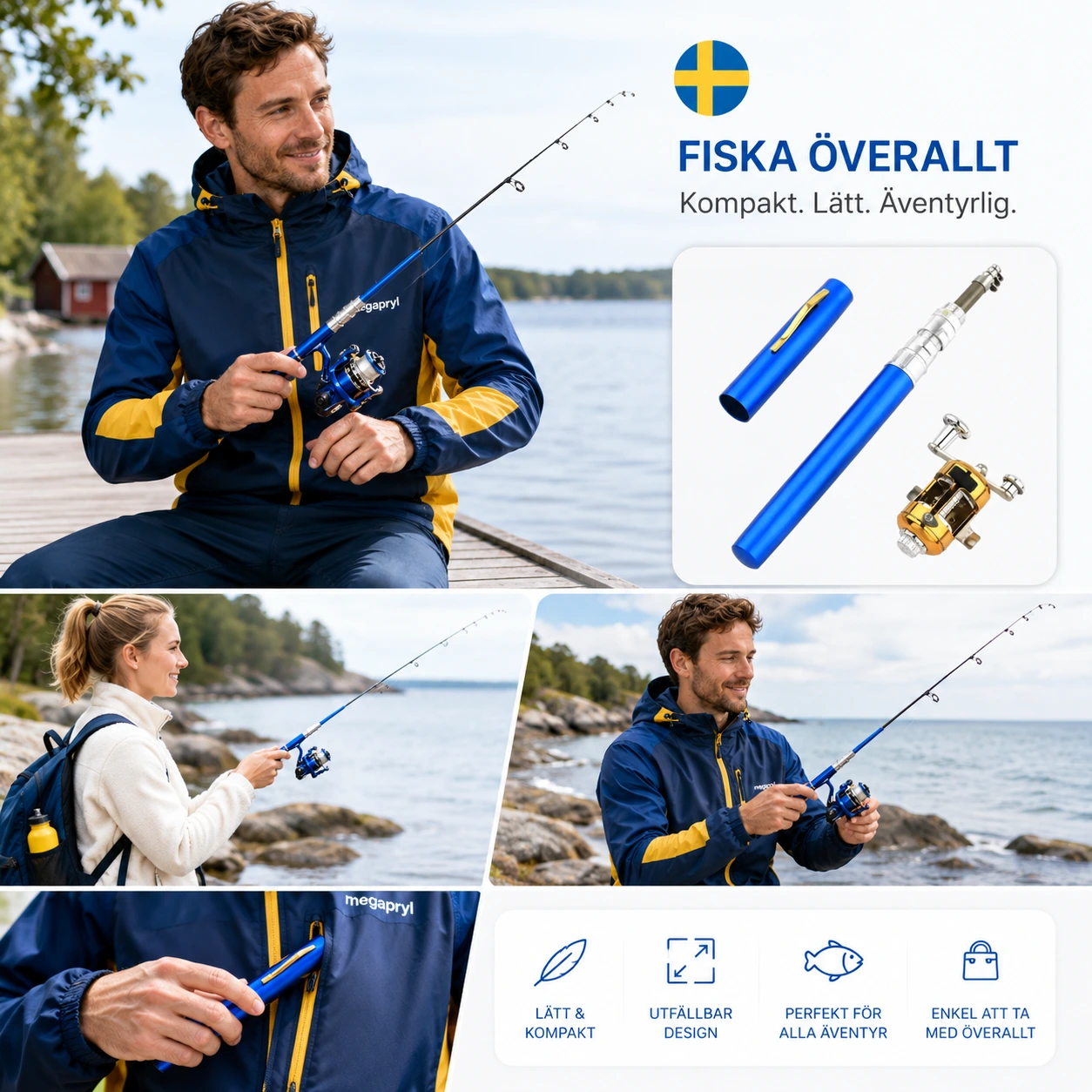 Fiskespö Mini 1 m – Hopfällbart med Rulle