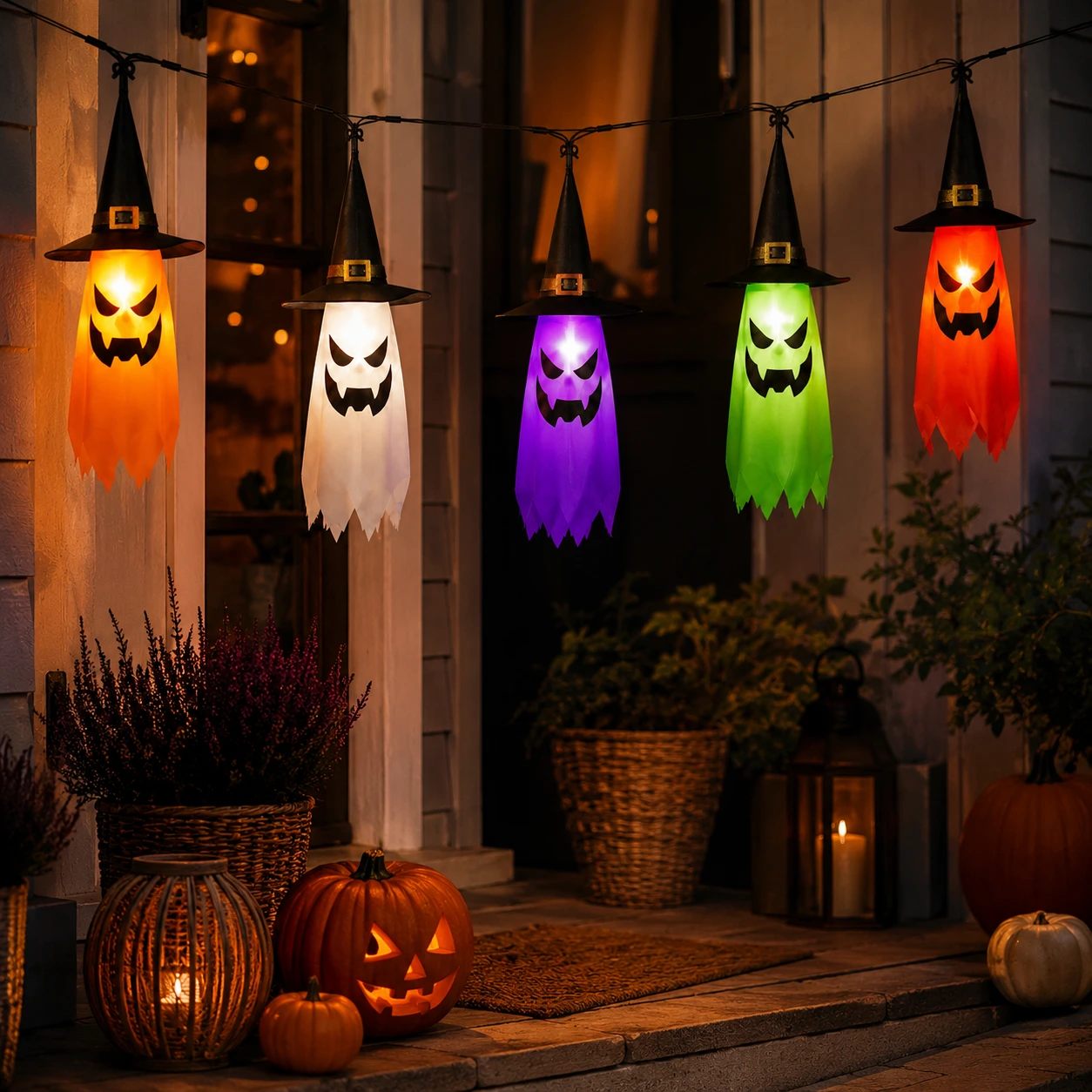 Halloween ljusslinga med häxhattar för trädgård och fest 5-pack