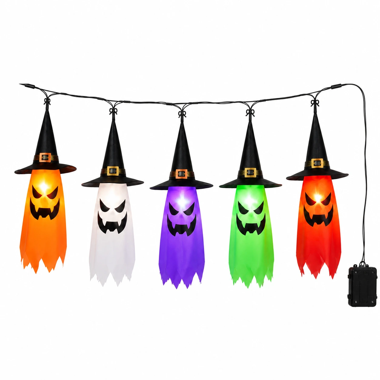 Halloween ljusslinga med häxhattar för trädgård och fest 5-pack