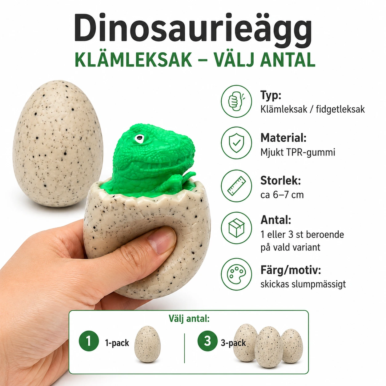 Dinosaurieägg Klämleksak