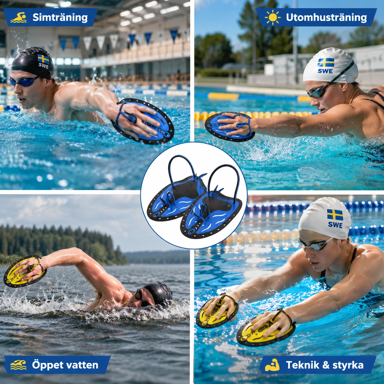 Simhandskar med Fenor – Handpaddlar för Simträning