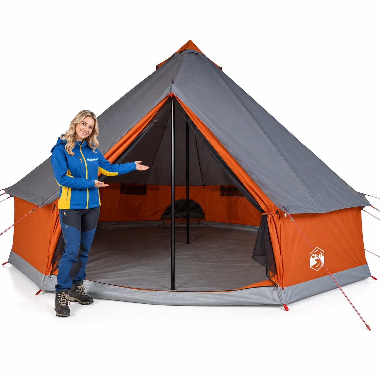 Familjetält i tipi-form med vattentätt golv och E-port