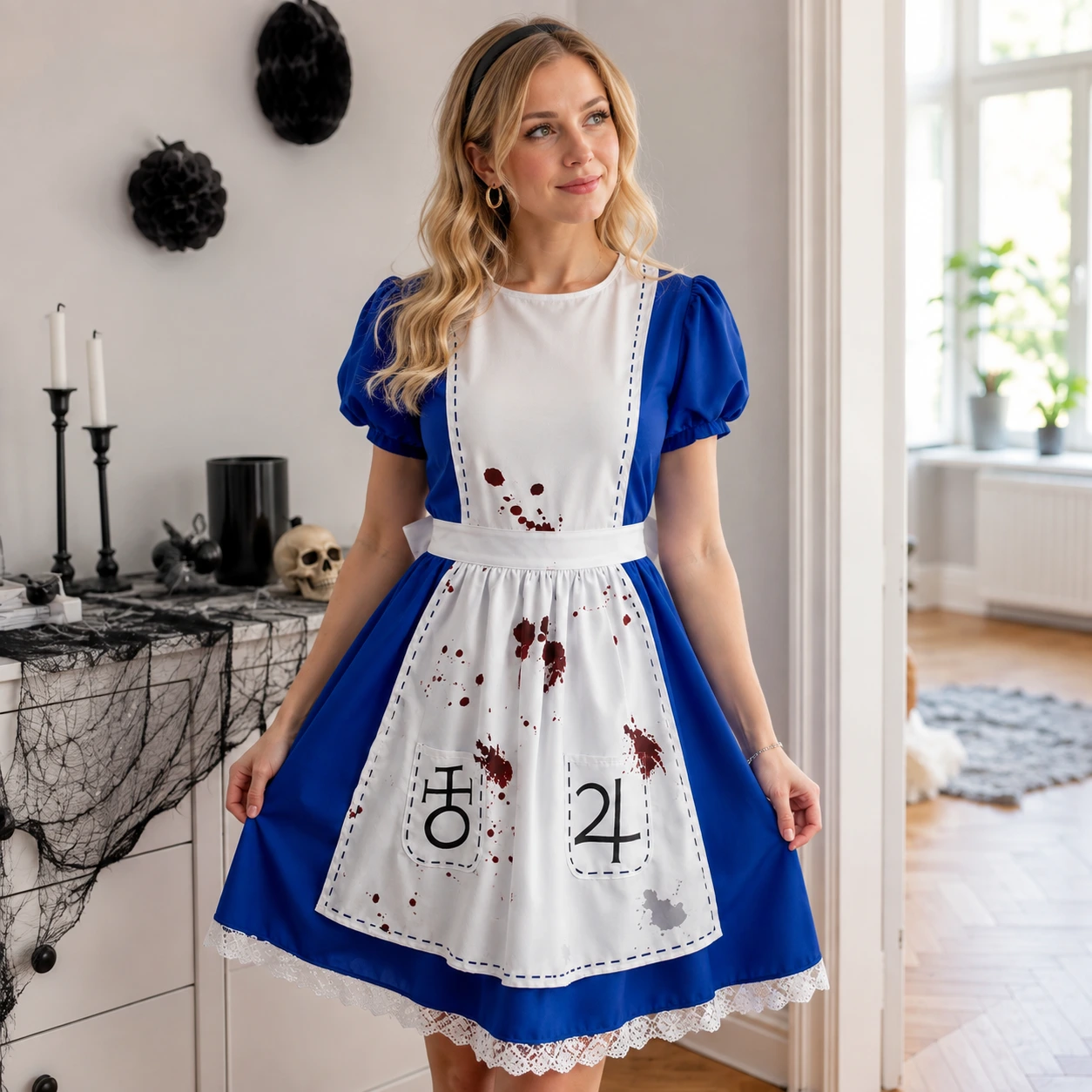 Cosplayklänning med förkläde för maskerad och Halloween