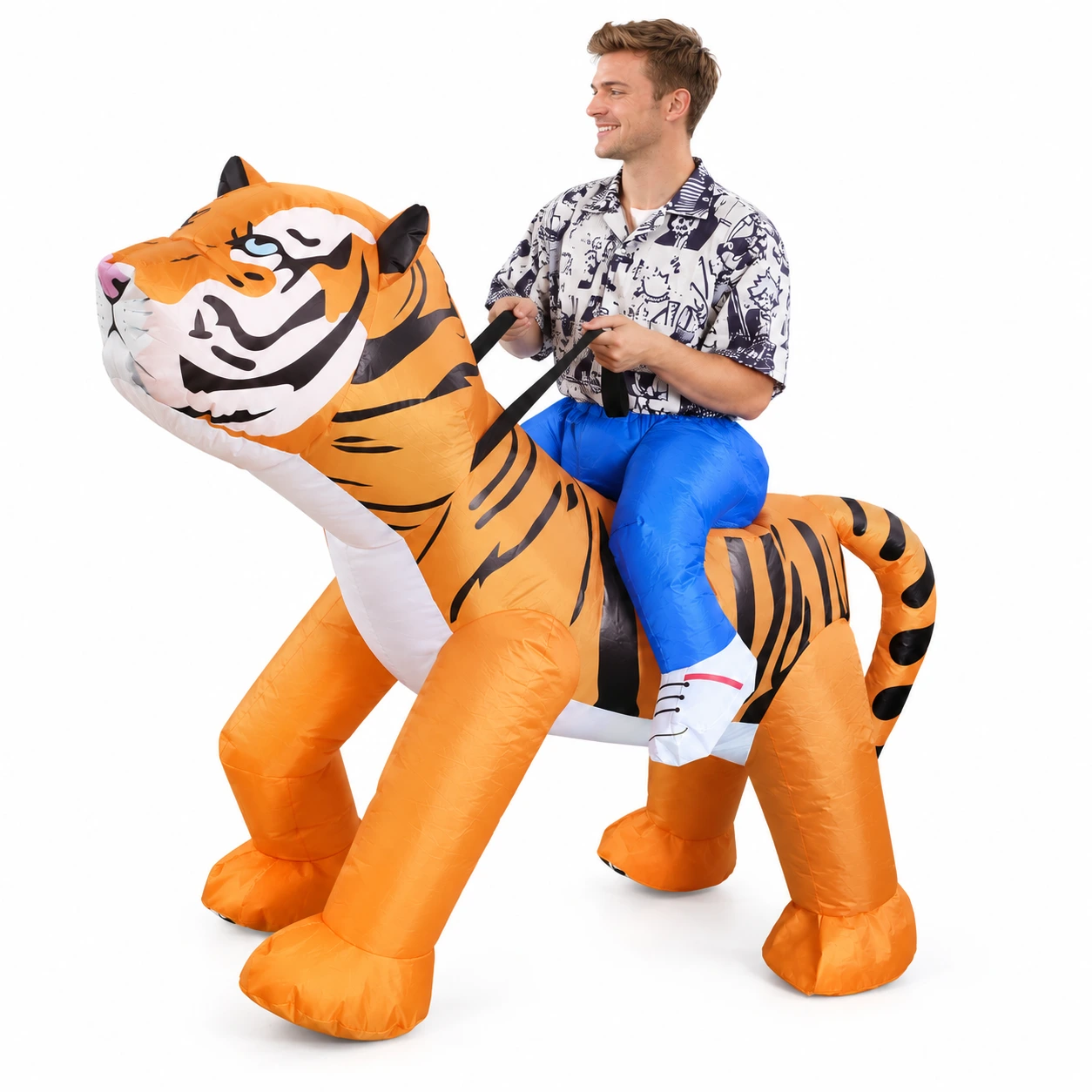 Uppblåsbar Orange och Svart Tiger Riddarkostym för Vuxna