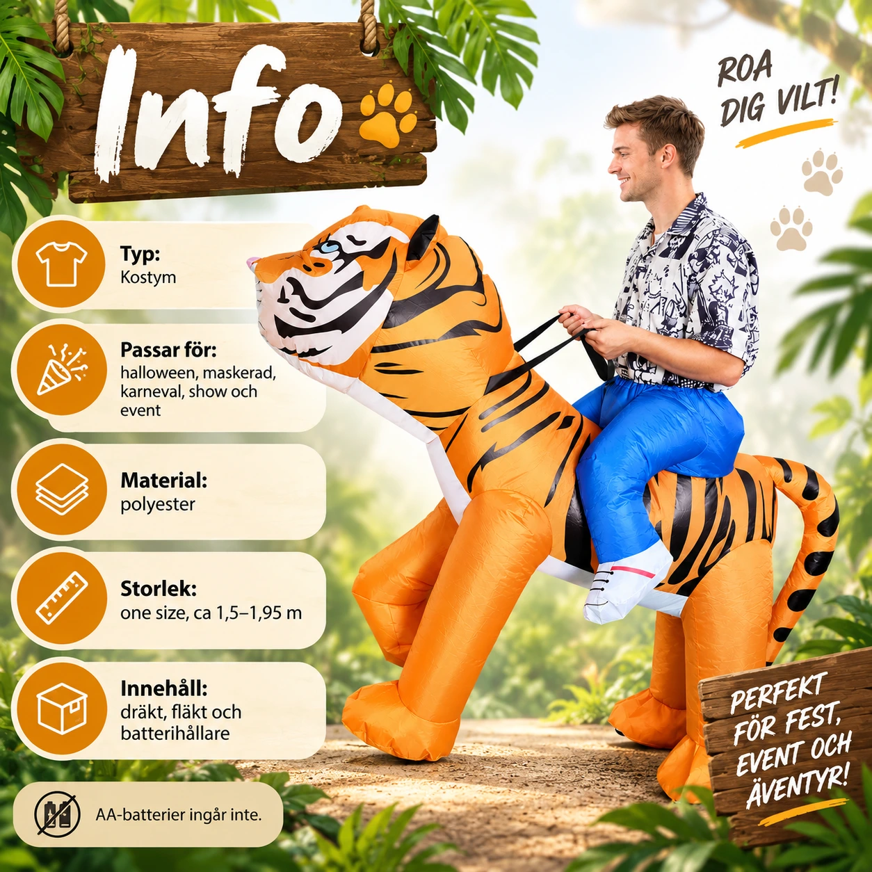 Uppblåsbar Orange och Svart Tiger Riddarkostym för Vuxna