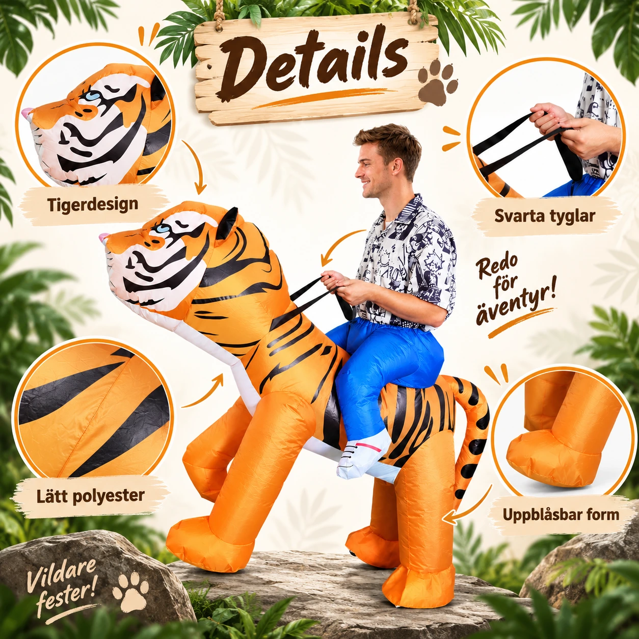 Uppblåsbar Orange och Svart Tiger Riddarkostym för Vuxna