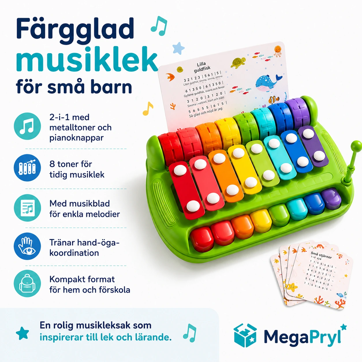 Barnxylofon 2-i-1 med Pianoknappar och Musikblad
