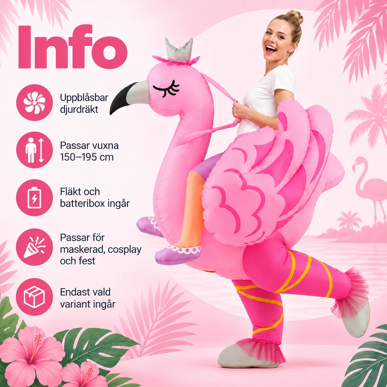 Uppblåsbar Flamingo Rid Maskeraddräkt för Vuxna