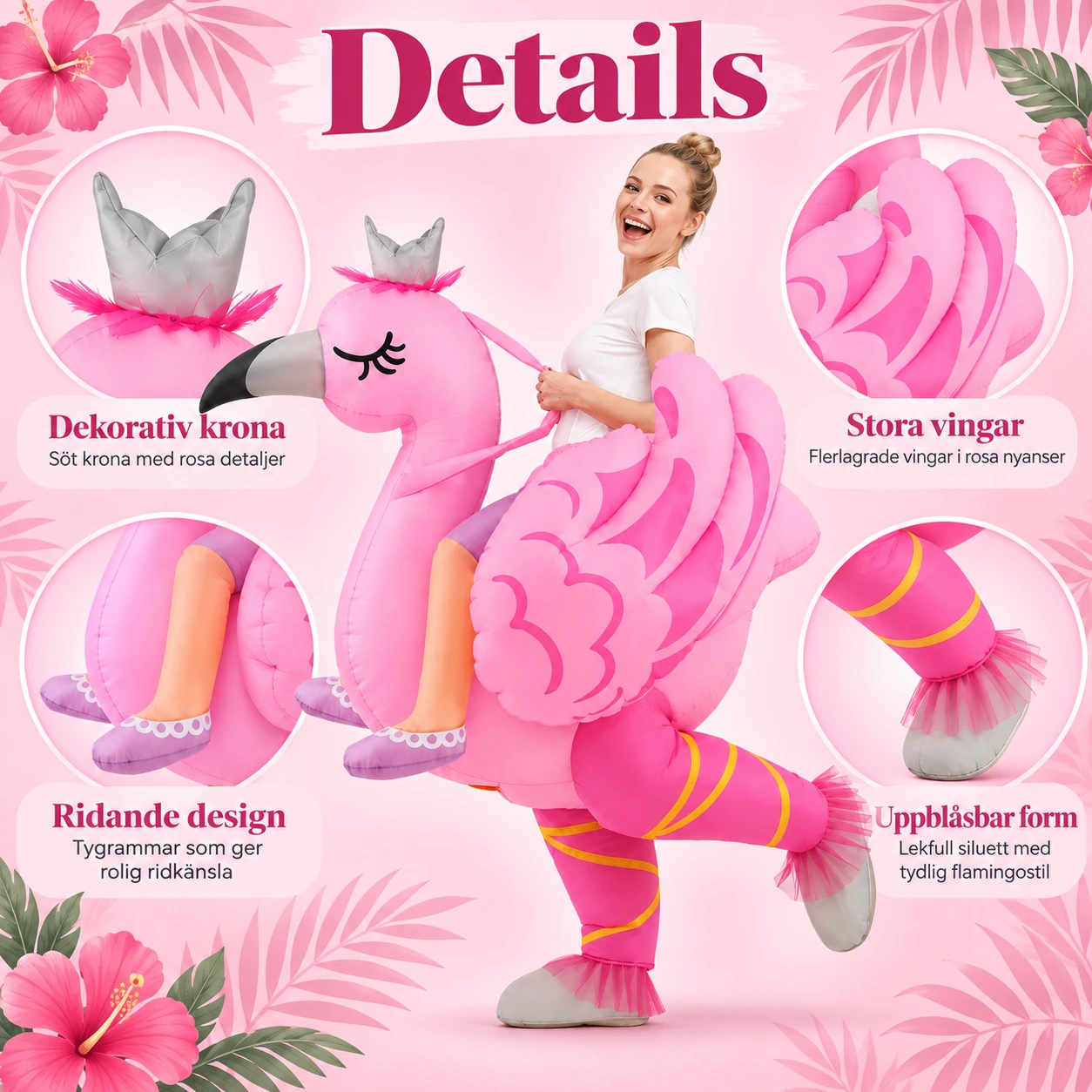 Uppblåsbar Flamingo Rid Maskeraddräkt för Vuxna