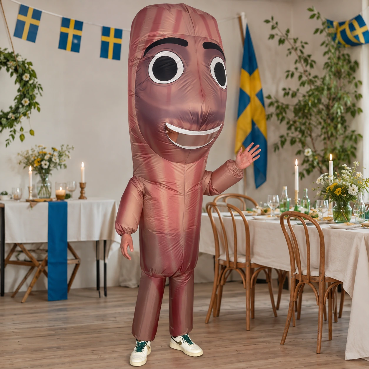 Uppblåsbar maskeraddräkt för vuxna med fläkt