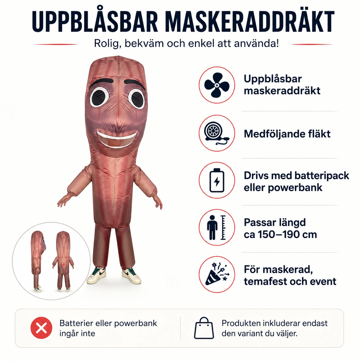 Uppblåsbar maskeraddräkt för vuxna med fläkt