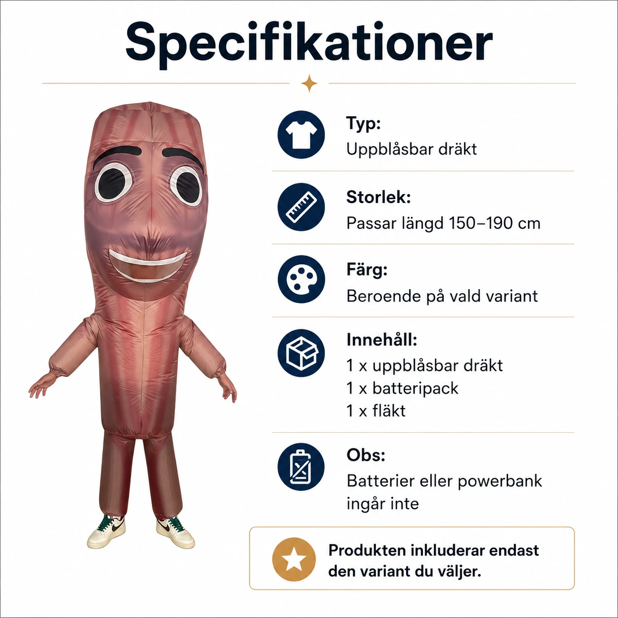 Uppblåsbar maskeraddräkt för vuxna med fläkt