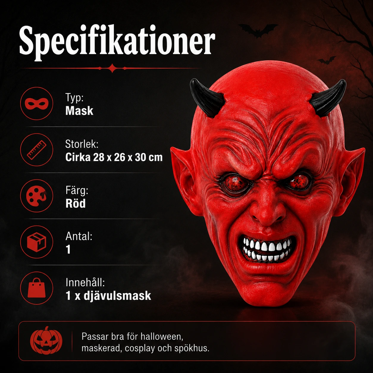 Djävulsmask för halloween och maskerad