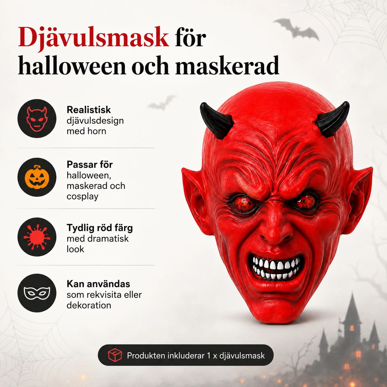 Djävulsmask för halloween och maskerad