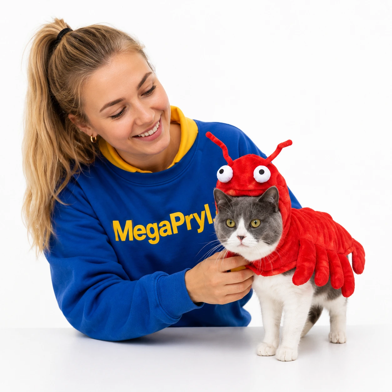Hummerkostym för hund och katt i röd polyester och bomull