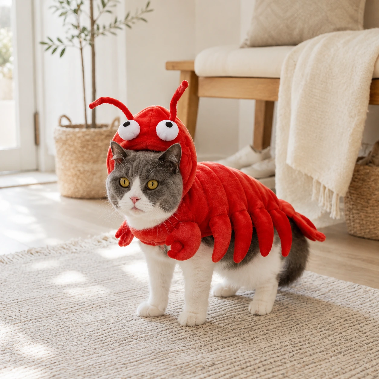 Hummerkostym för hund och katt i röd polyester och bomull