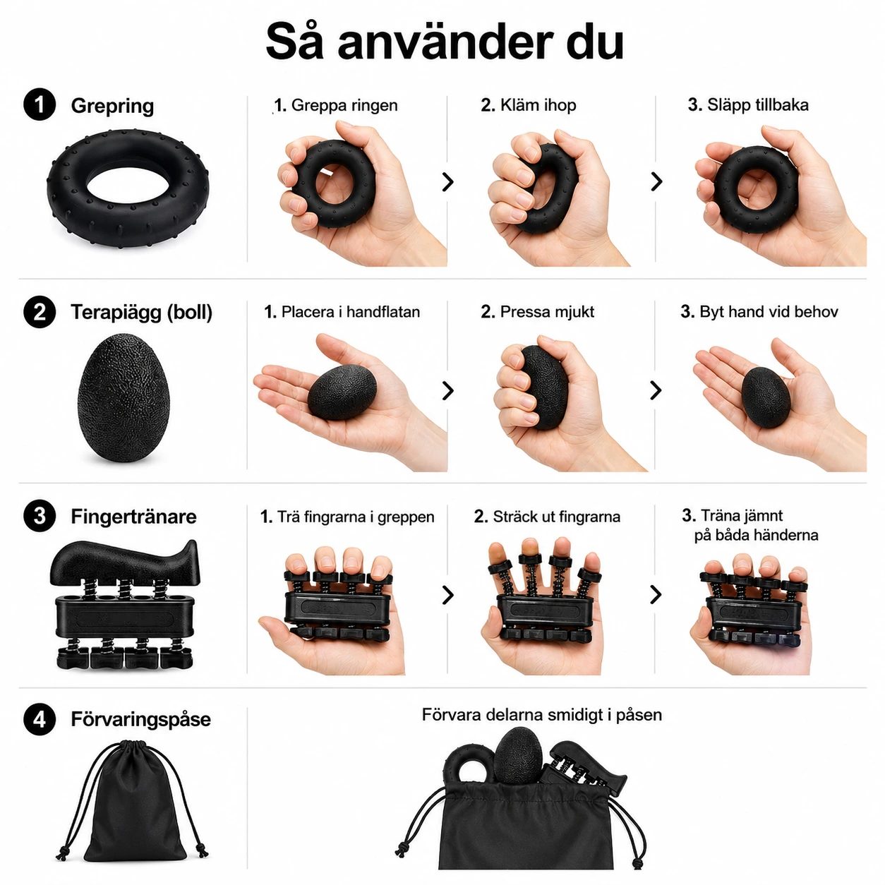 Grepptränare 6-pack – Hand- & Fingertränare