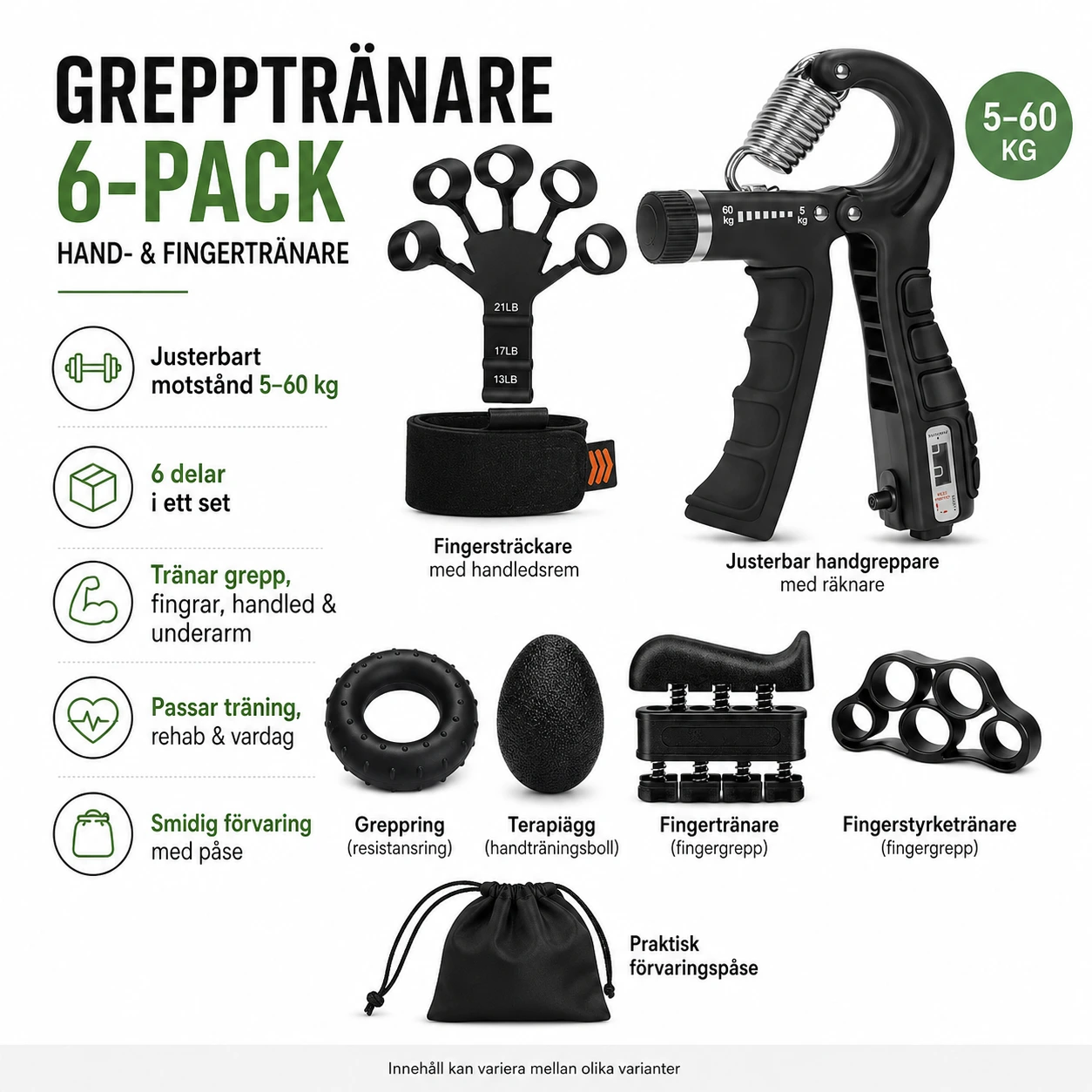 Grepptränare 6-pack – Hand- & Fingertränare