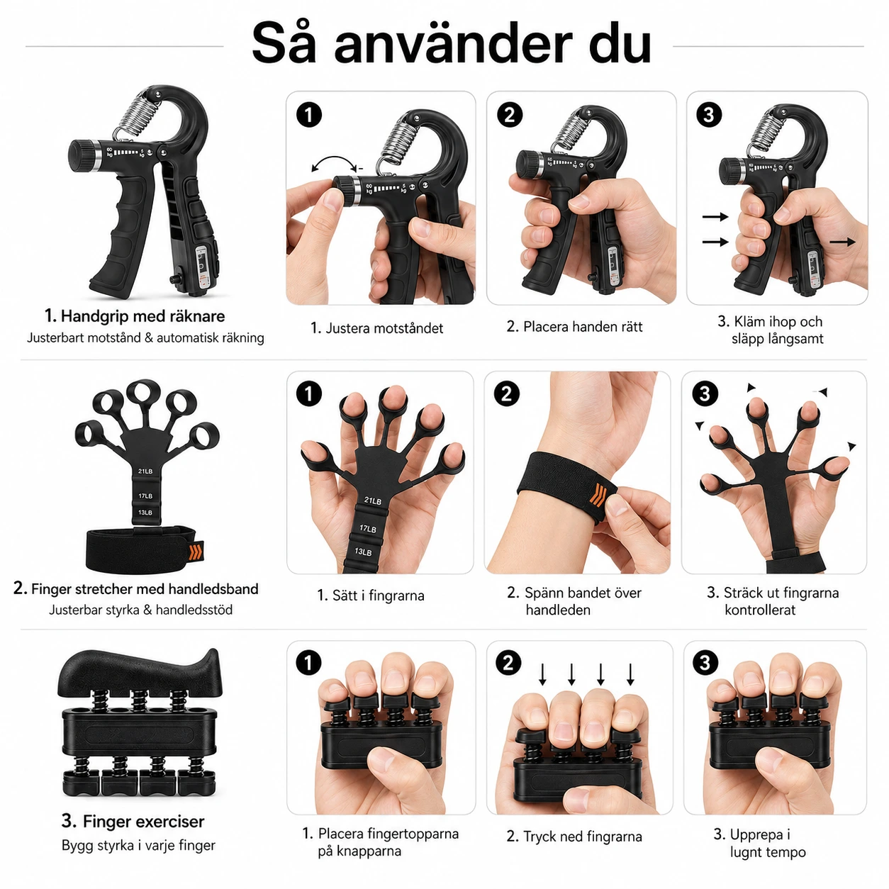 Grepptränare 6-pack – Hand- & Fingertränare