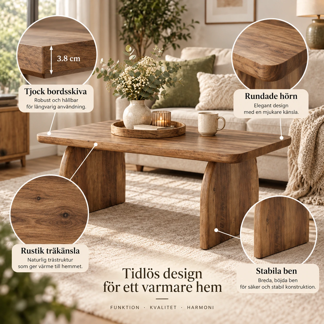 Rektangulärt soffbord för vardagsrum, 47,24 tum