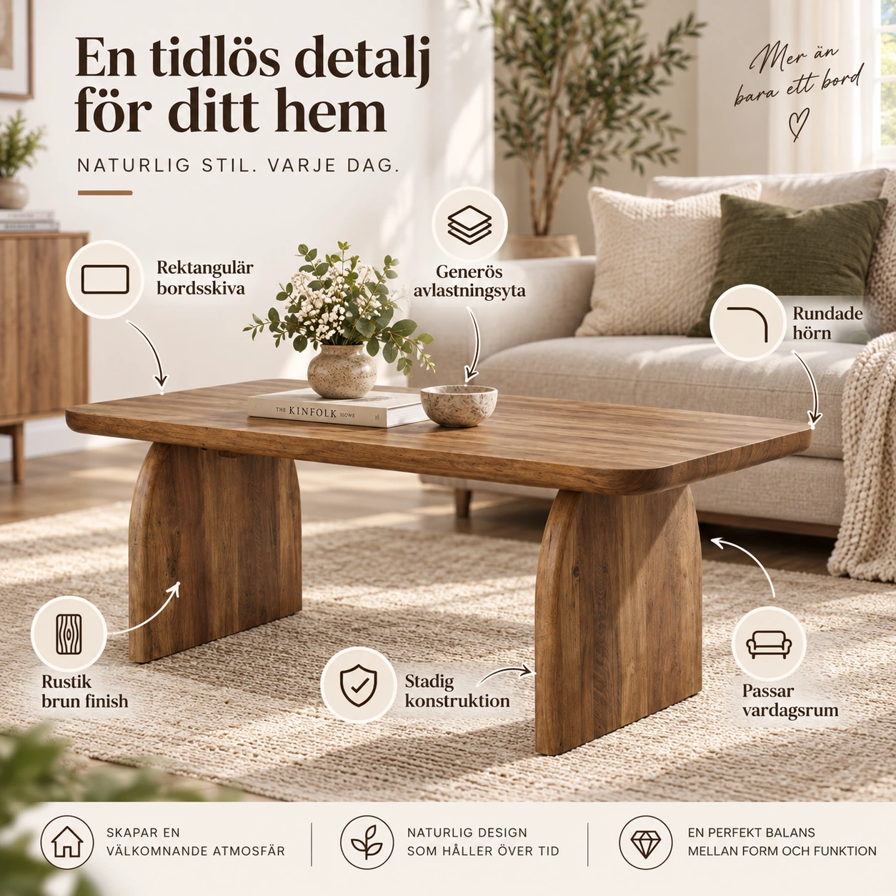 Rektangulärt soffbord för vardagsrum, 47,24 tum