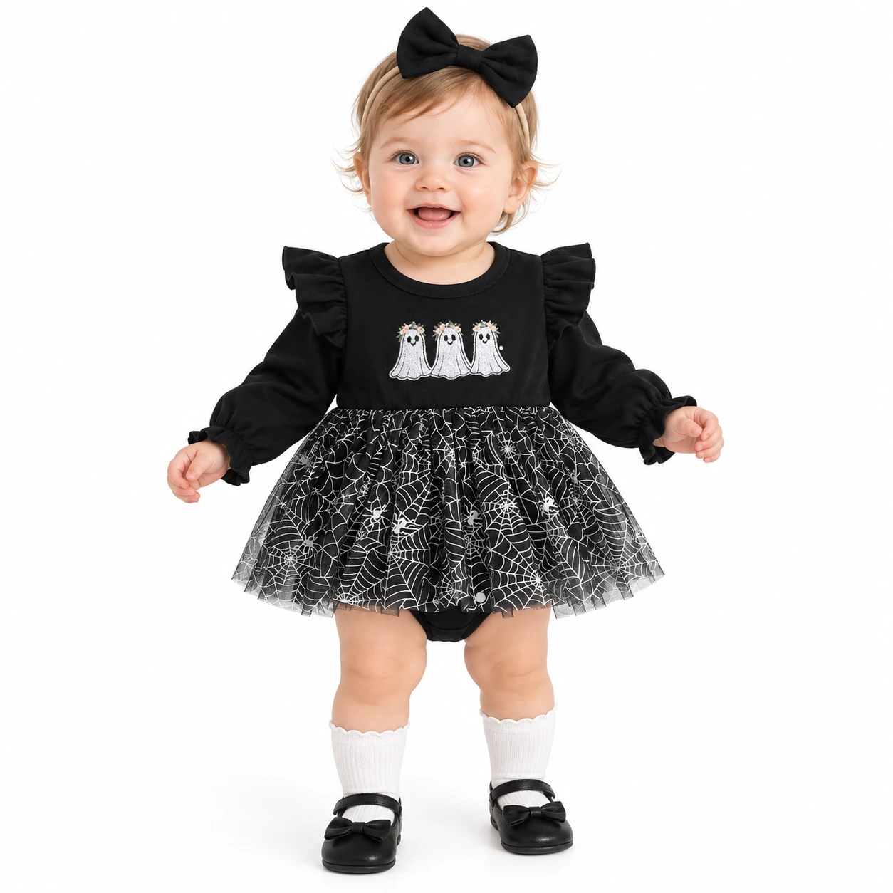 Romperklänning baby med hårband och halloweenmotiv